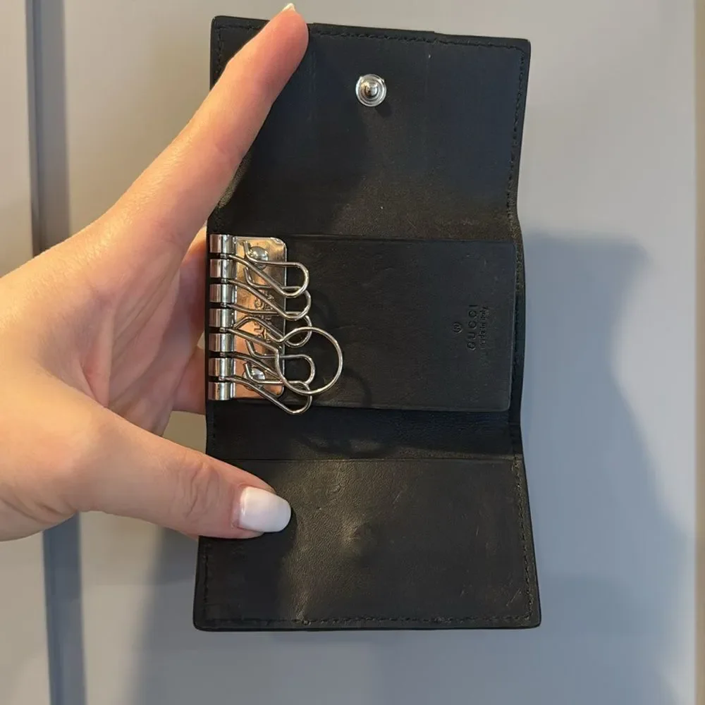 Gucci Brown and Black Key Card Holder with Signature Monogram